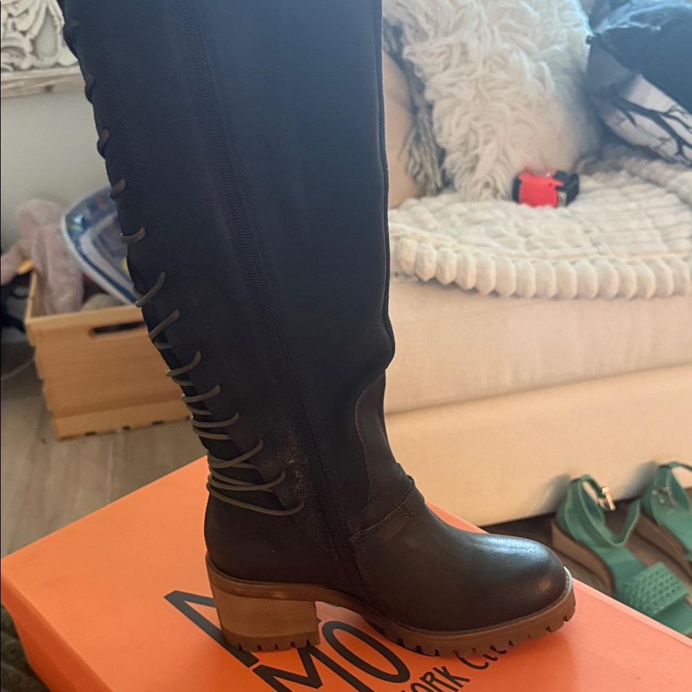 Miz Mooz Black Lace-Up Knee-High Boots
